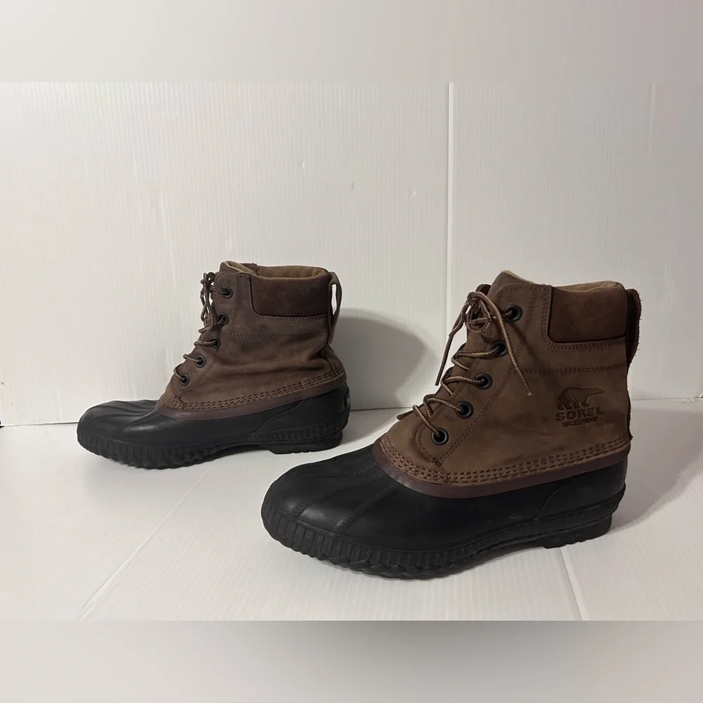 SOREL NM2575-259 cheyanne brown leather waterproof lace duck boots men size 10
